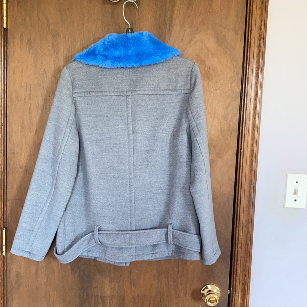 Relist 11/10❌ Nine West blue faux fur collar gray coat size S - Picture 12 of 16